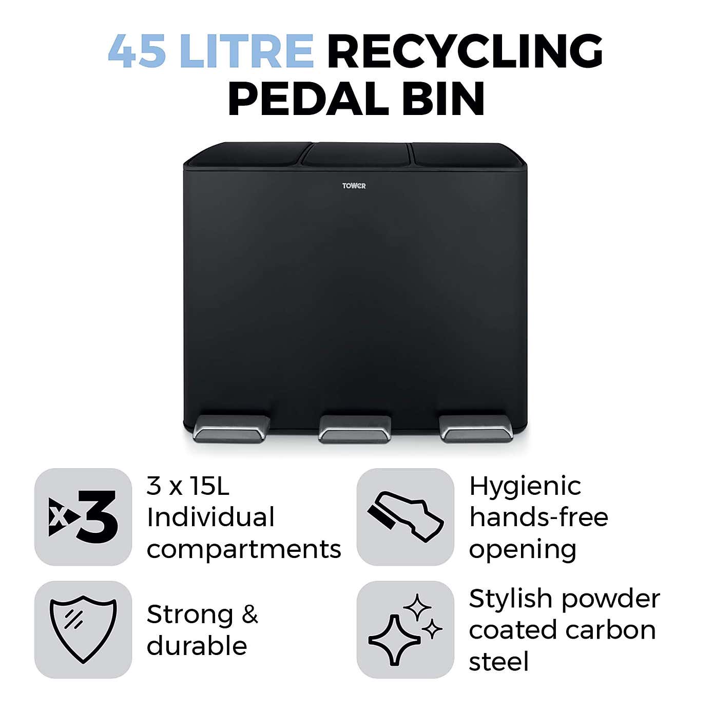 Tower 45L Recycling Pedal Bin