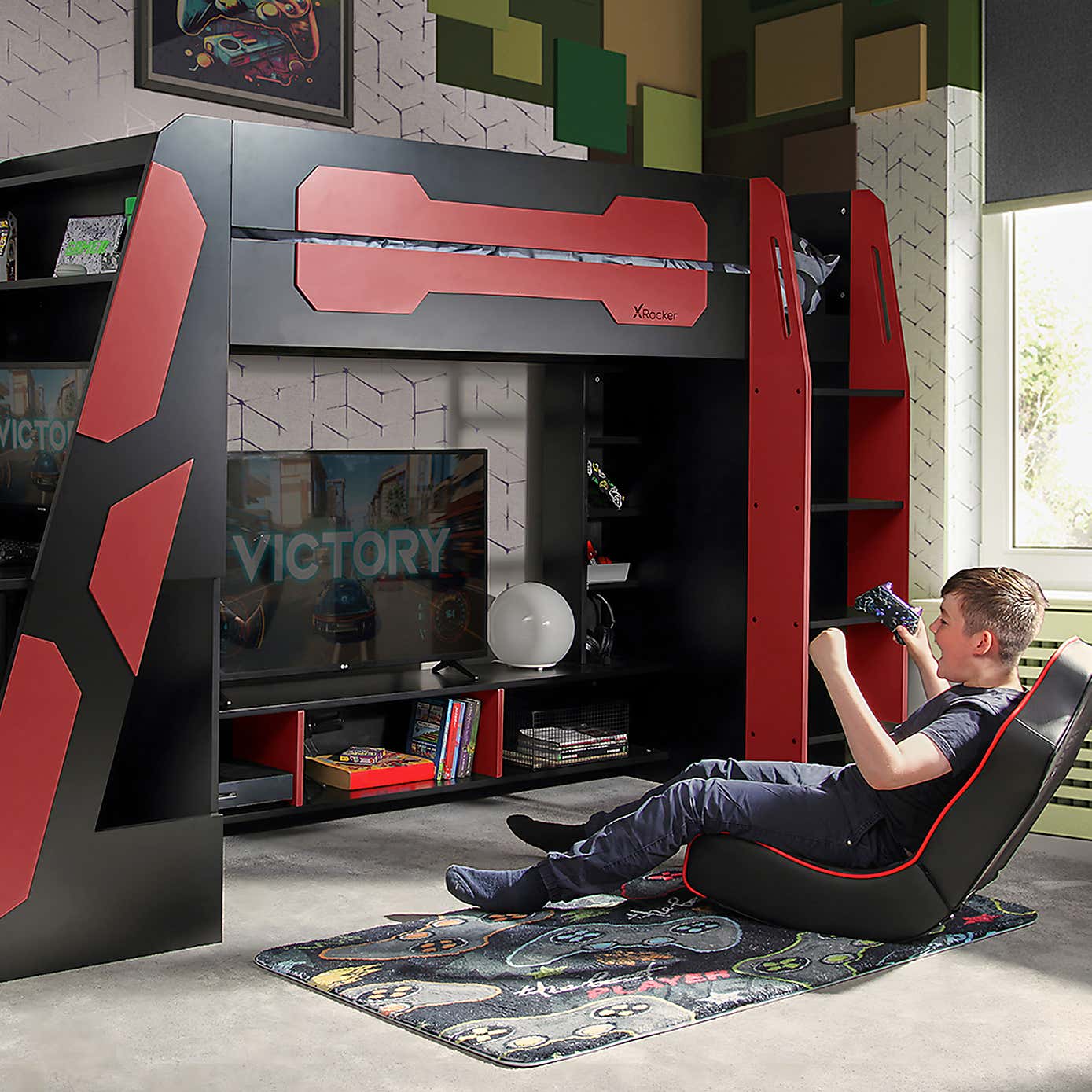 X Rocker Garrison High Sleeper Gaming Bed with Desk