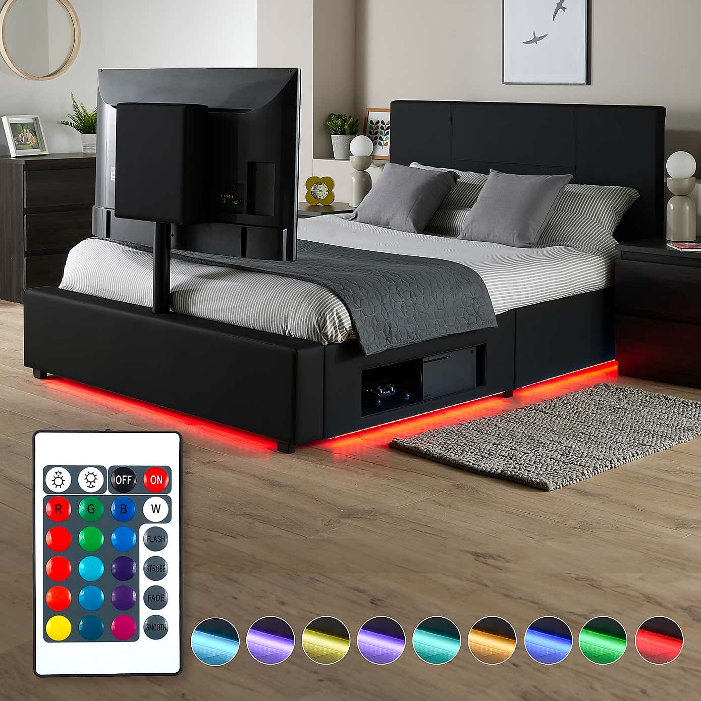 X Rocker Living Ava TV Bed with LED Lights and TV Mount