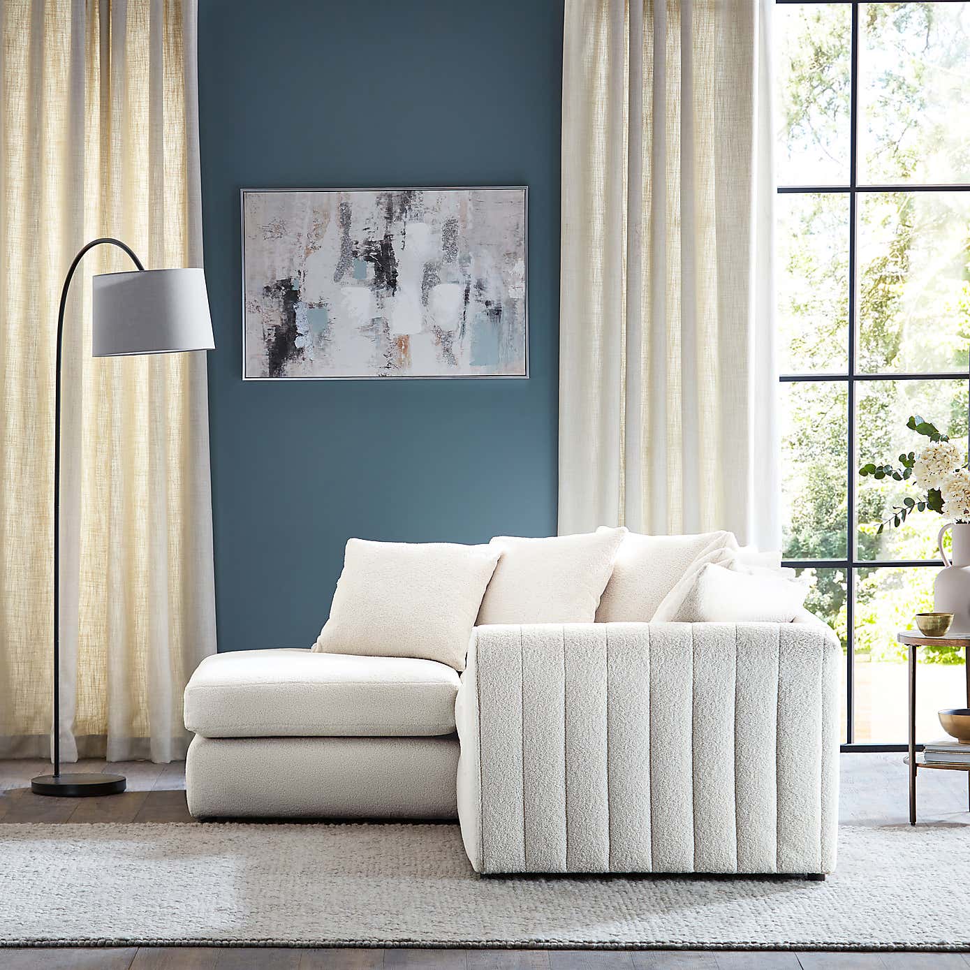 Blake Cosy Sherpa Quilted Arm Corner Chaise Ivory