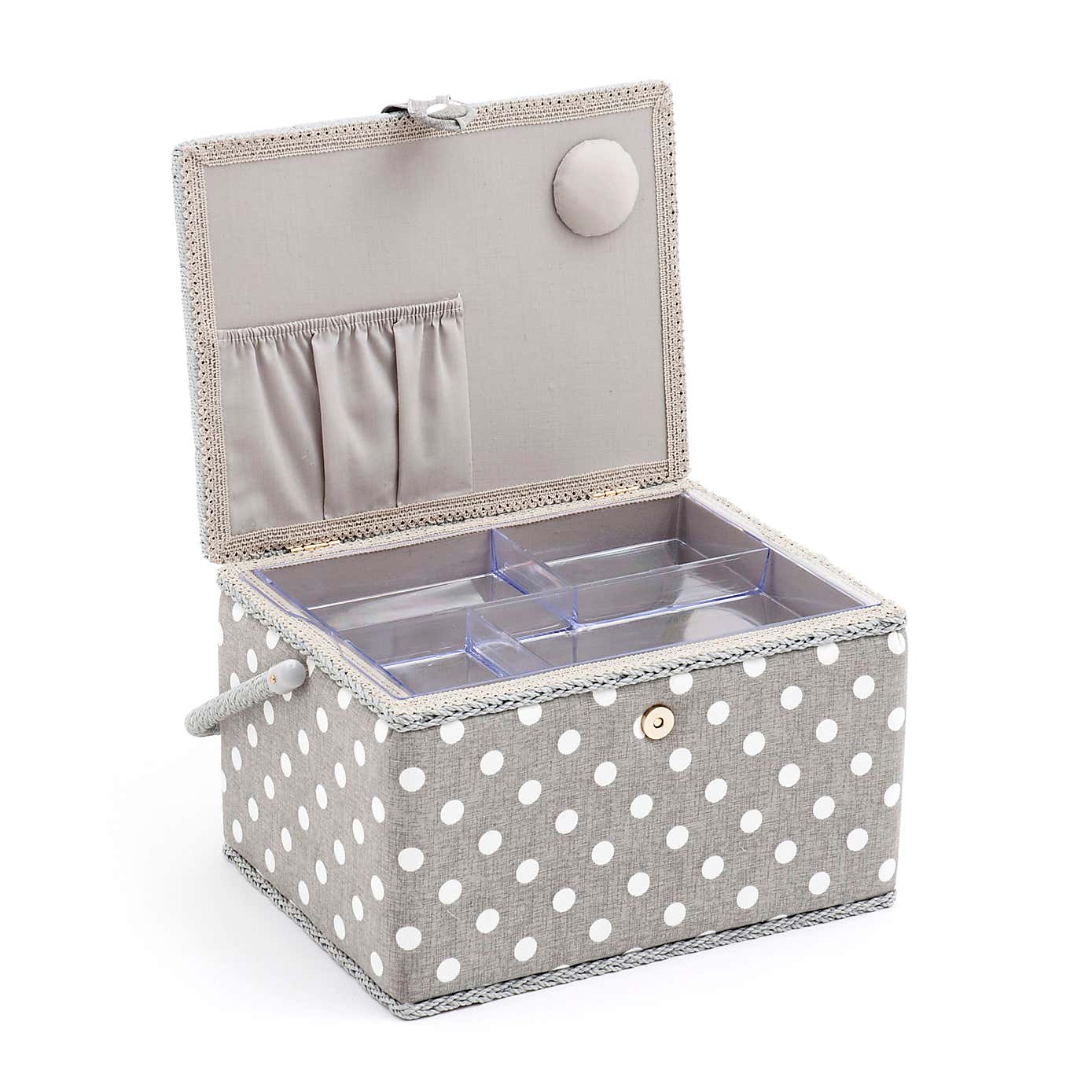 Grey Polka Dot Large Sewing Box
