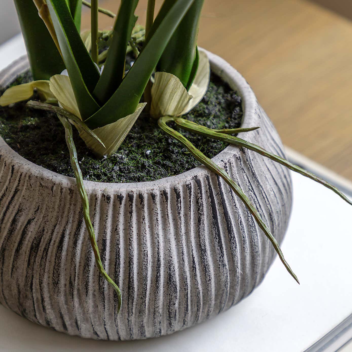 Artificial White Orchid in Ceramic Pot