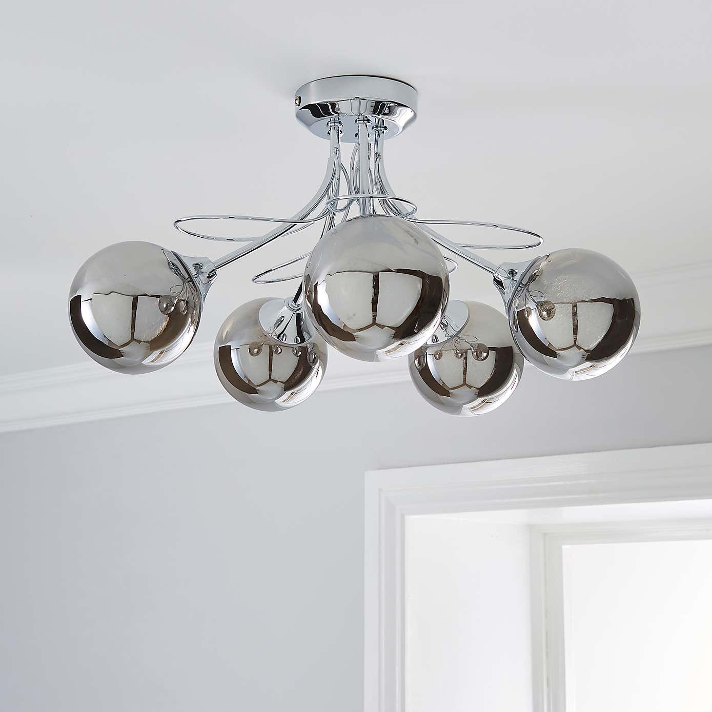 Mateo 5 Light Glass Chrome Semi-Flush Ceiling Fitting