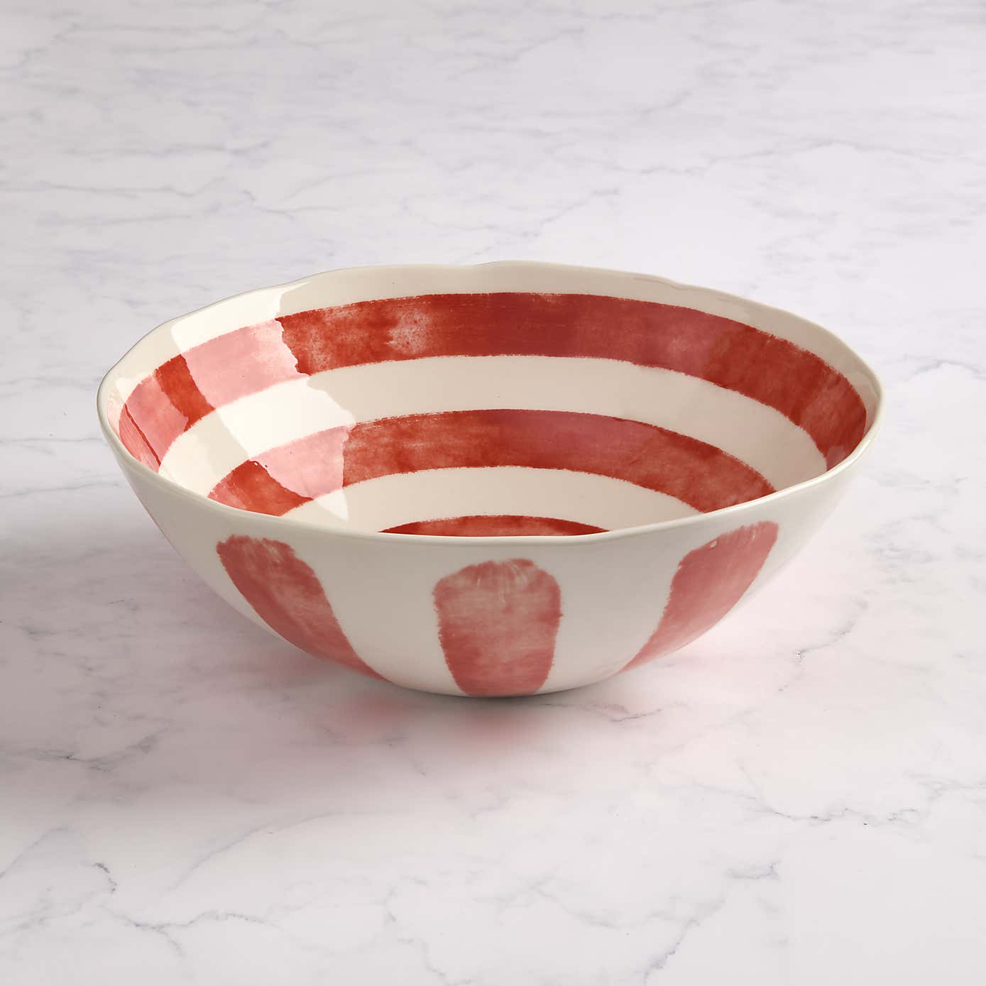 Striped Stoneware Serving Bowl
