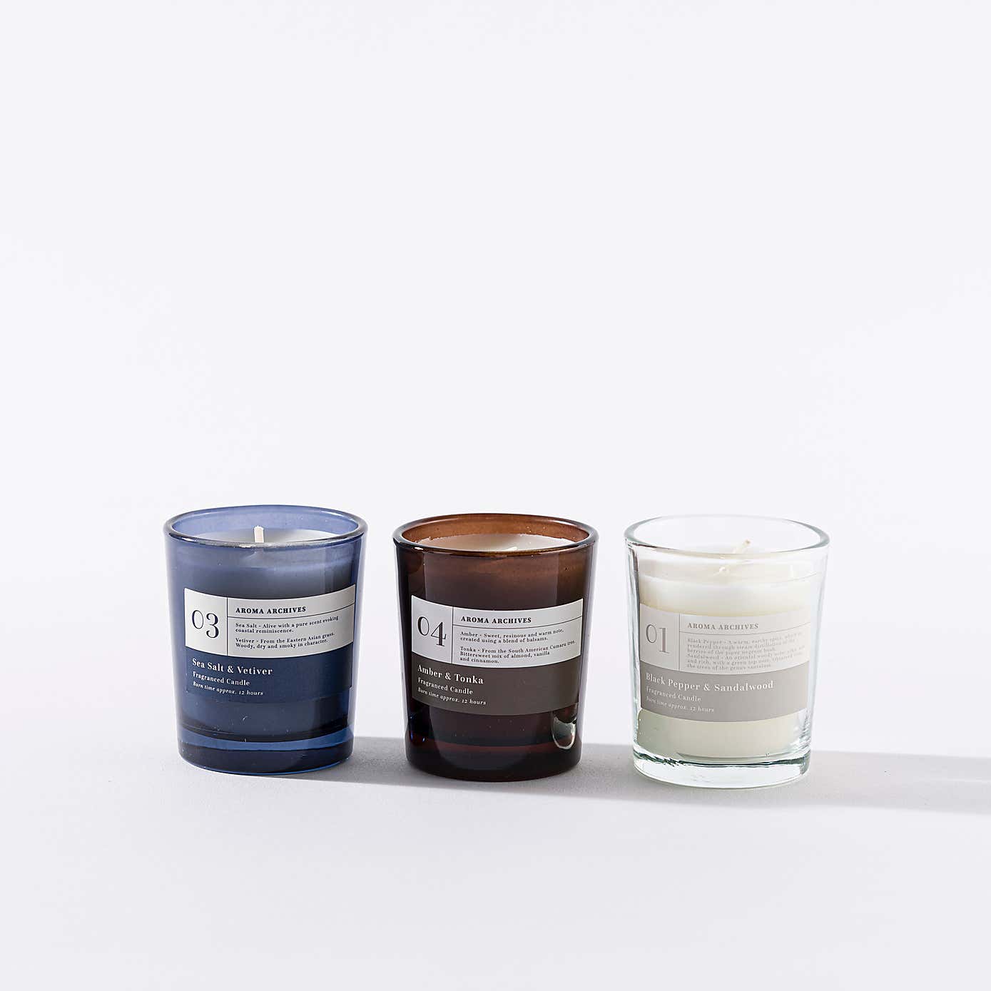 Black Pepper & Sandalwood, Amber & Tonka and Sea Salt & Vetiver Candle Gift Set