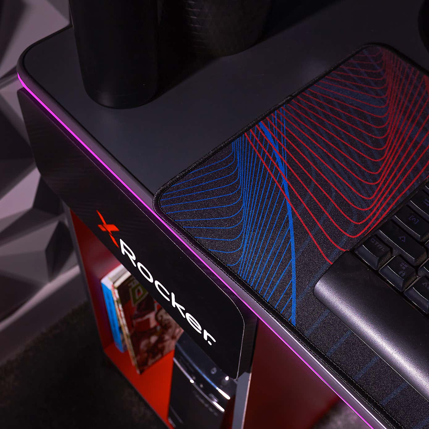 X Rocker White Carbon Tek Gaming Desk with Wireless Charging and Neo Fibre LED