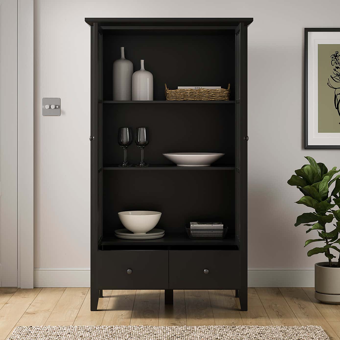 Lynton Glazed Display Cabinet, Black