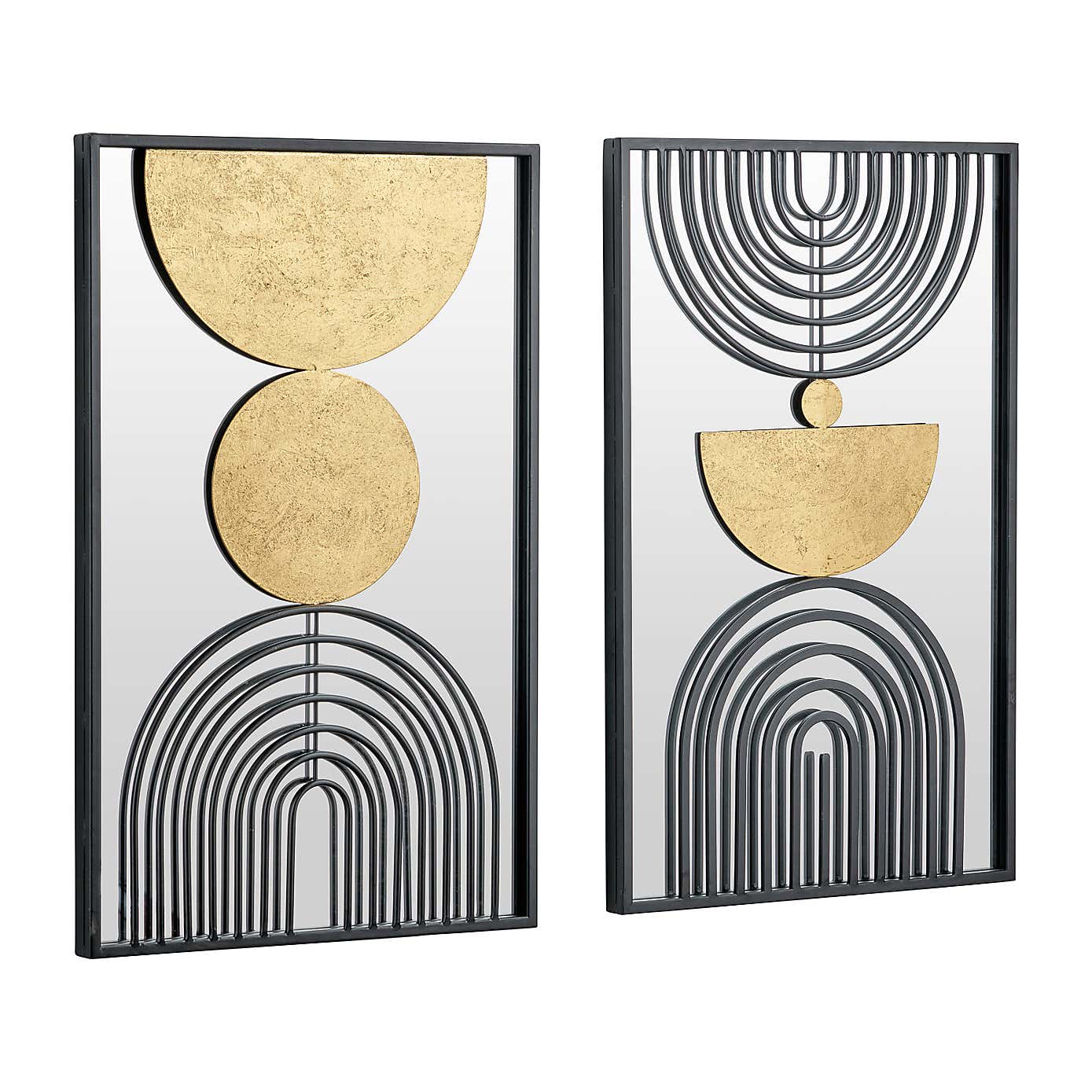 Set of 2 Art Deco Style Mirrored and Glass Wall Art