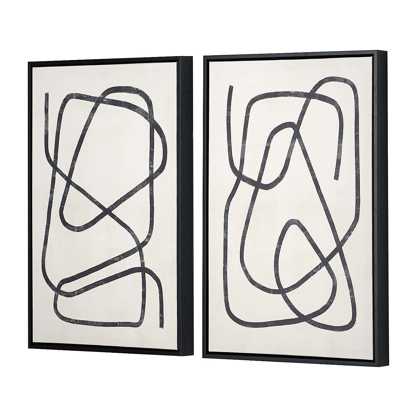 Set of 2 Black Squiggle Print Framed Canvases
