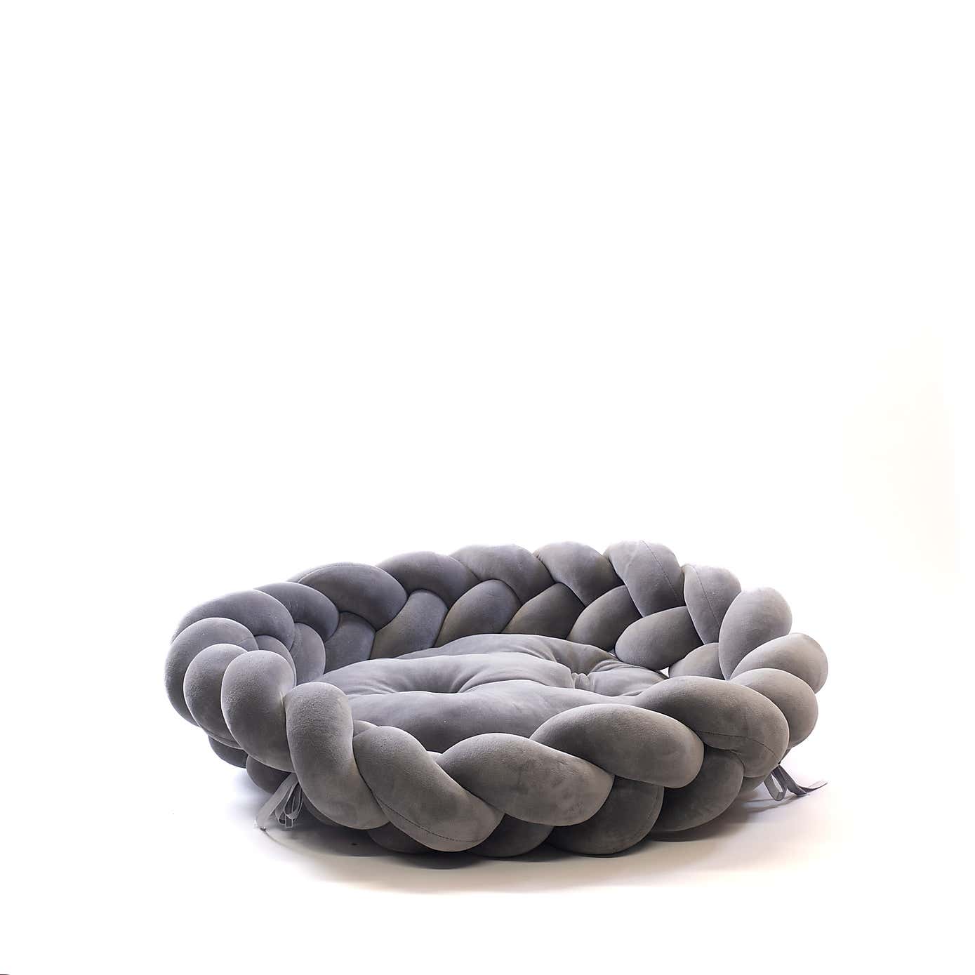Grey Braided Velvet Pet Bed