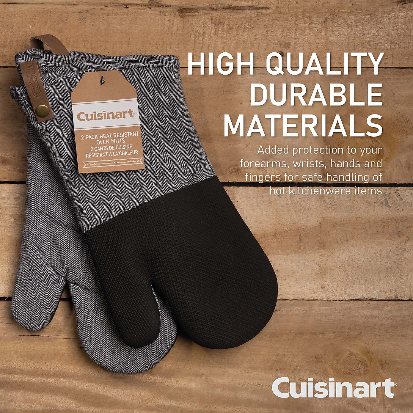 Cuisinart Set of 2 Grey Striped Tea Towels and Single Oven Gloves