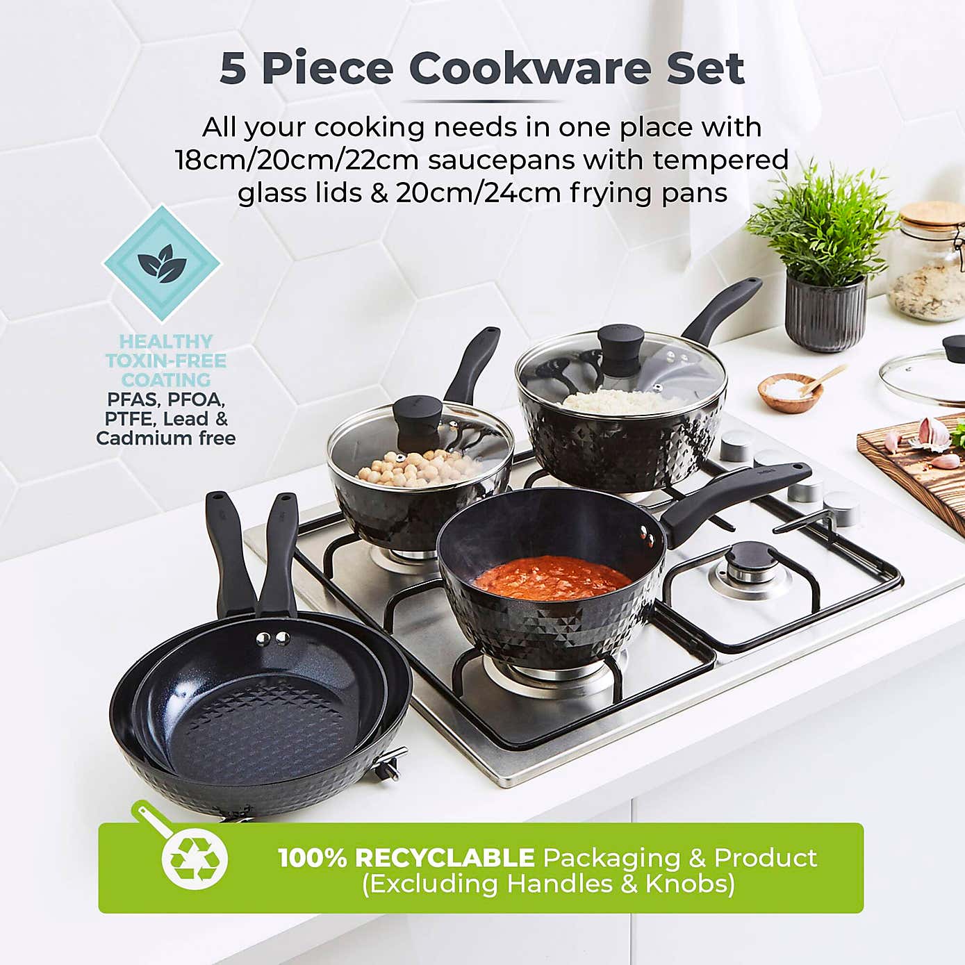 Tower Diamo 5 Piece Ceramic Pan Set