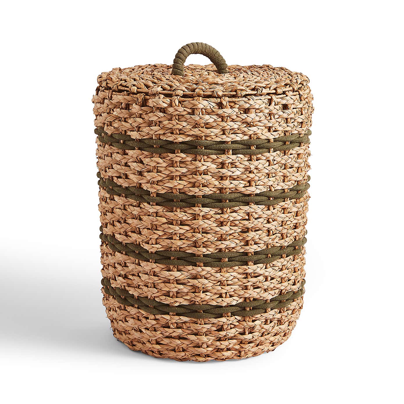 Rope Olive Green Stripe Rush Laundry Basket