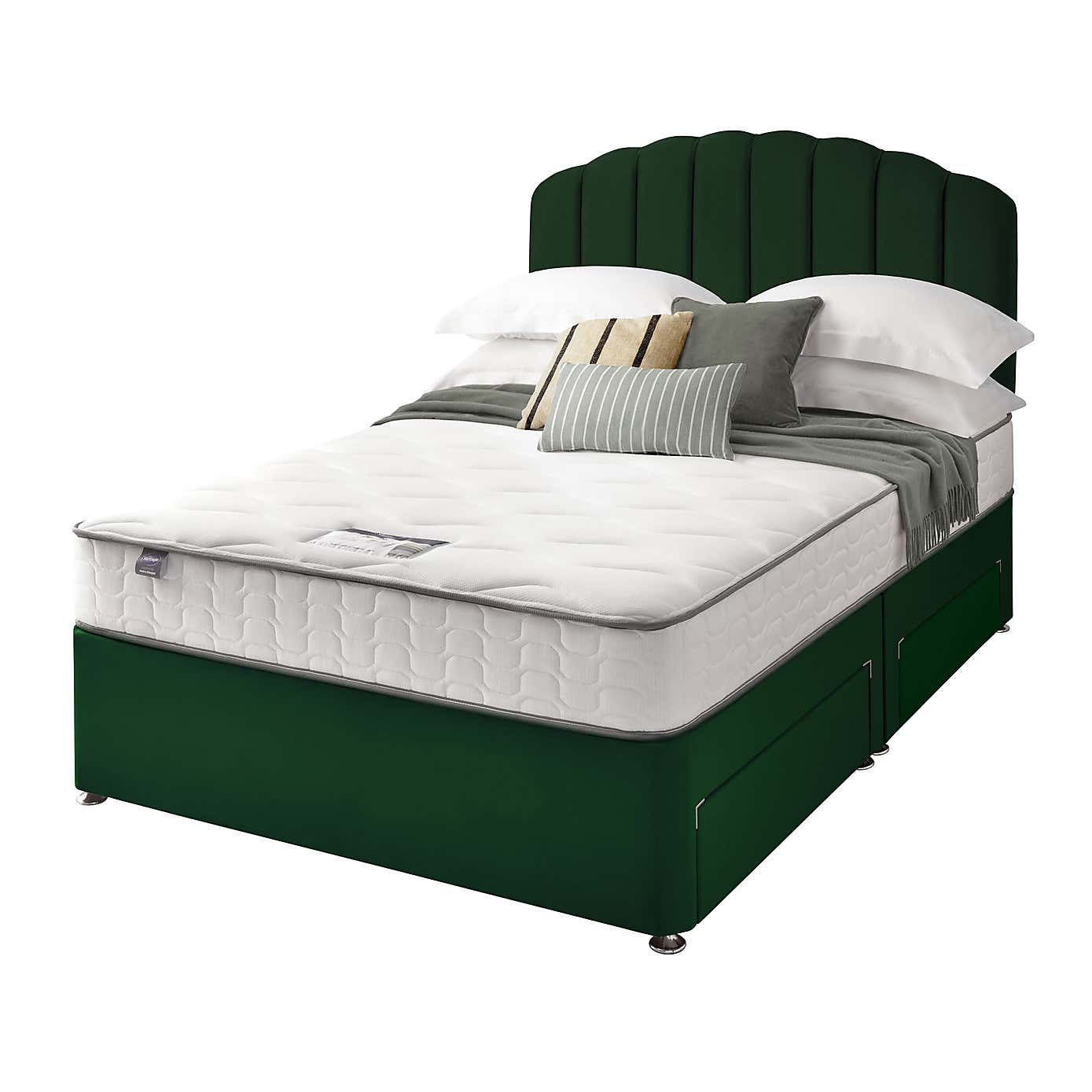 Silentnight 2 Drawer Divan Bed With Velvet Merlin Headboard
