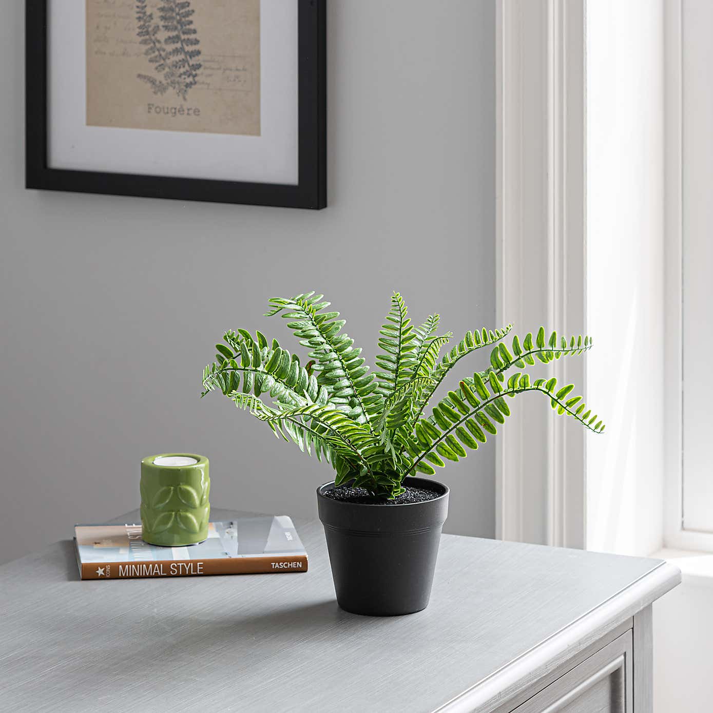 Artificial Fern in Black Plant Pot
