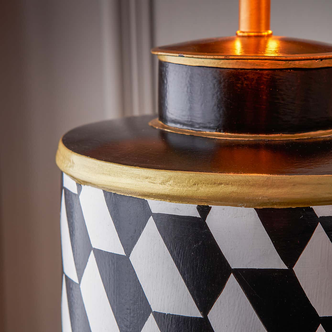 Victor Geometric Hand Painted Table Lamp with 35cm Stellan Slubbed Silk Shade