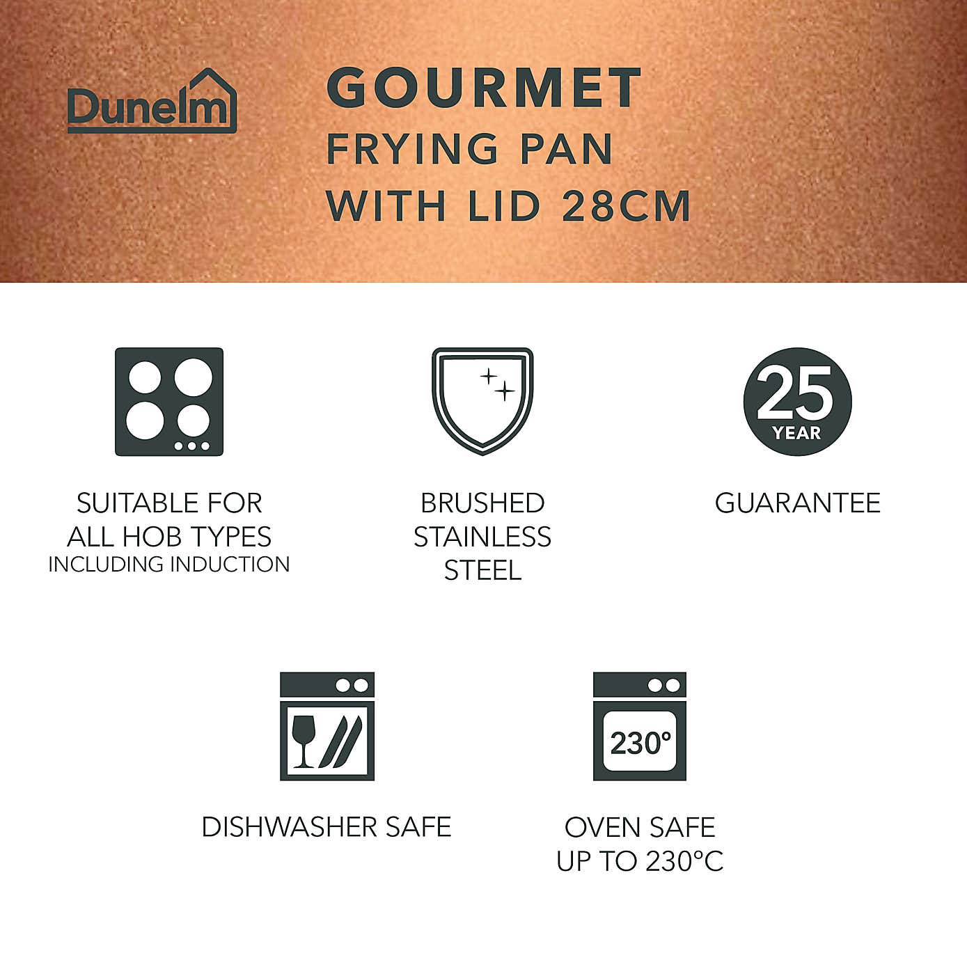 Gourmet Stainless Steel Non-Stick Frying Pan with Lid, 28cm