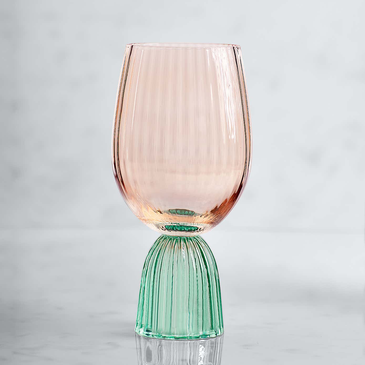 Set of 2 Florence Apricot & Green Wine Goblets