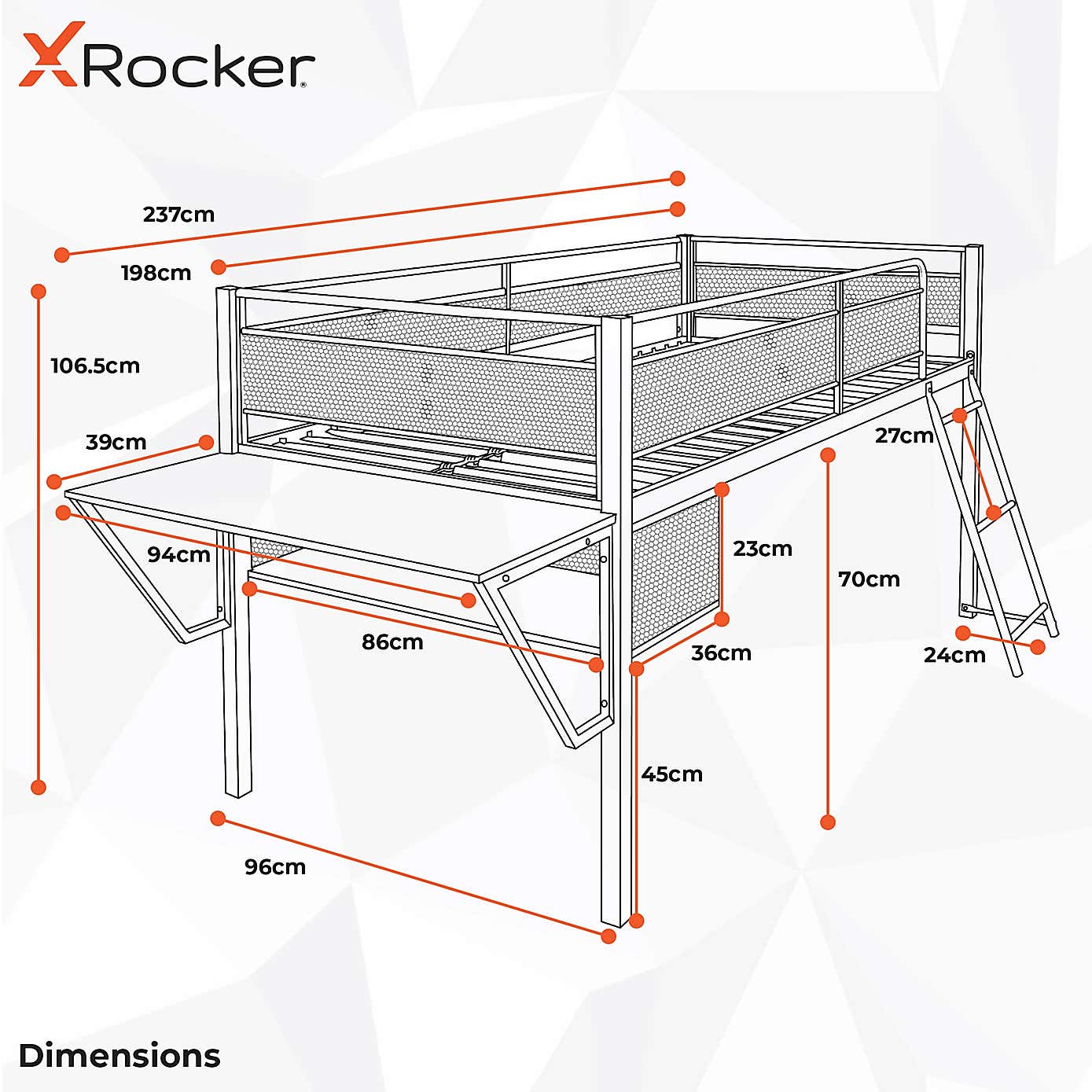 X Rocker Sanctum Gaming Mid Sleeper Bunk Bed with Desk