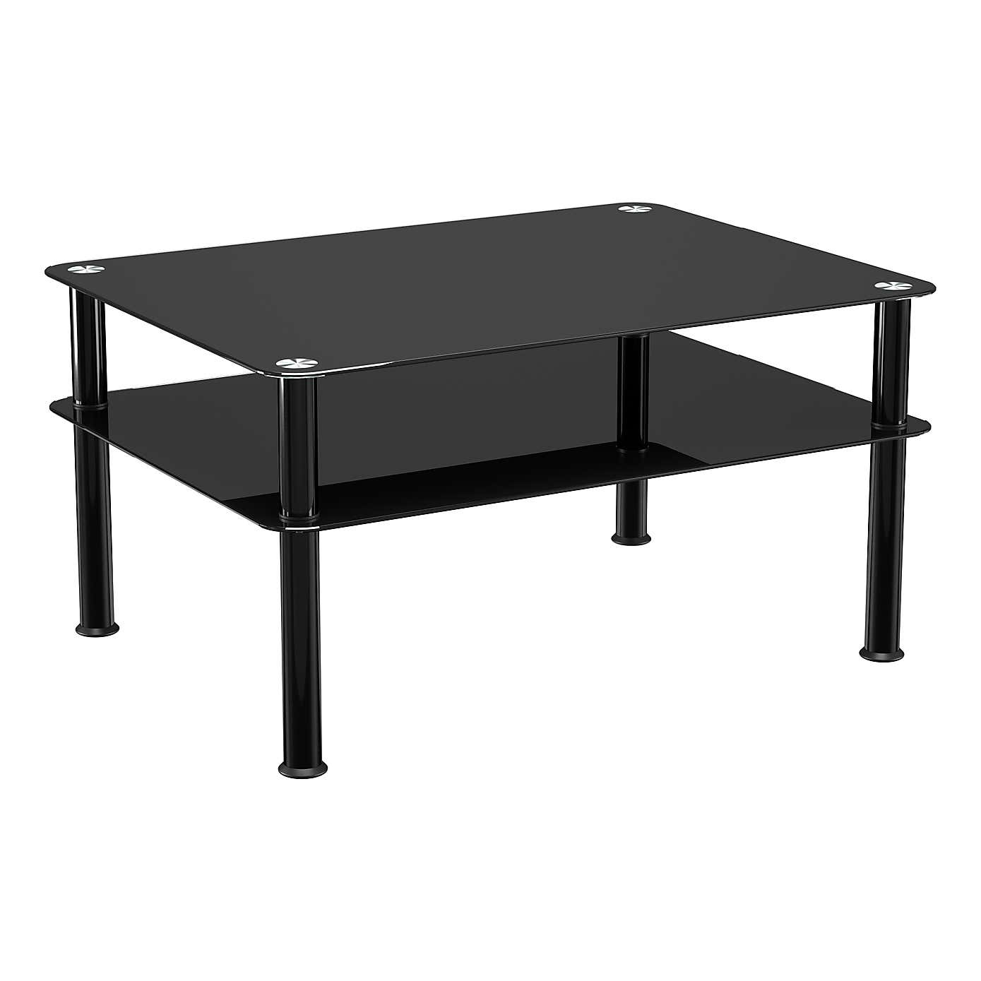 AVF Large Coffee Table, Black Glass with Black Legs