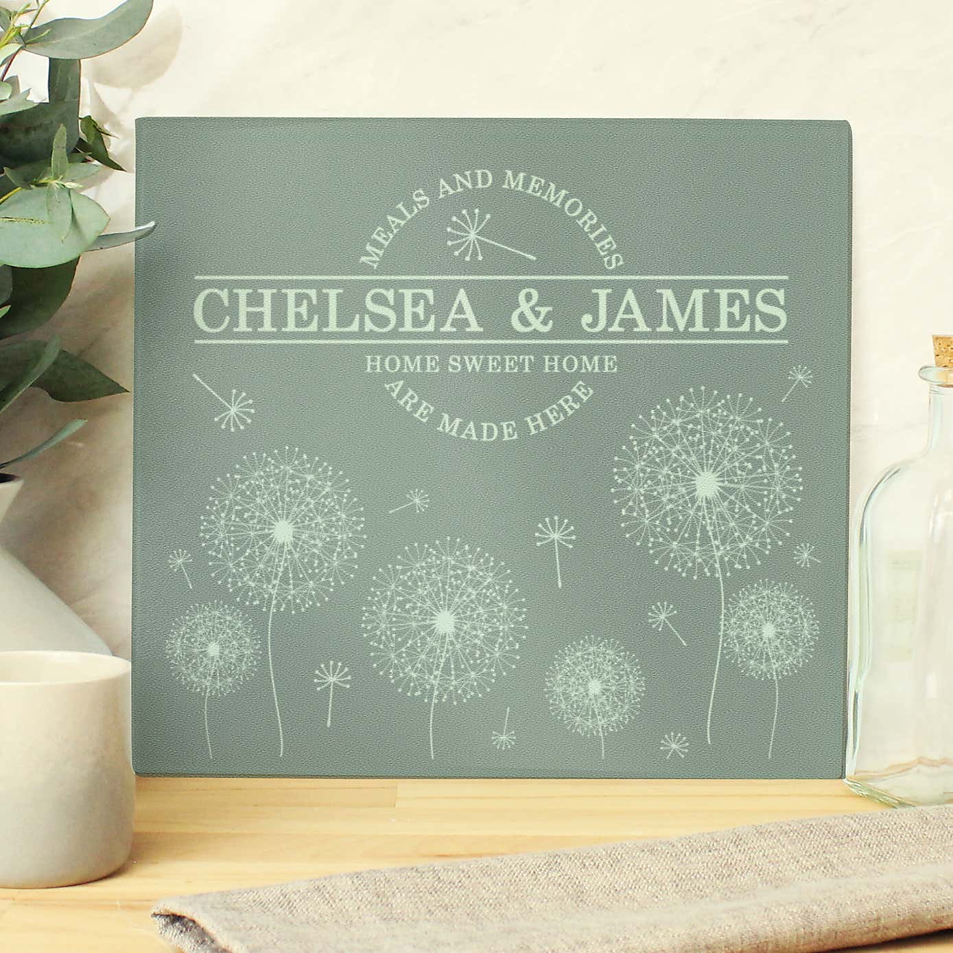 Personalised Dandelion Glass Worktop Saver
