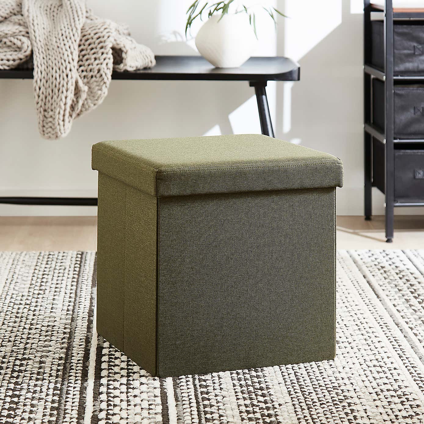 Faux Linen Cube Ottoman