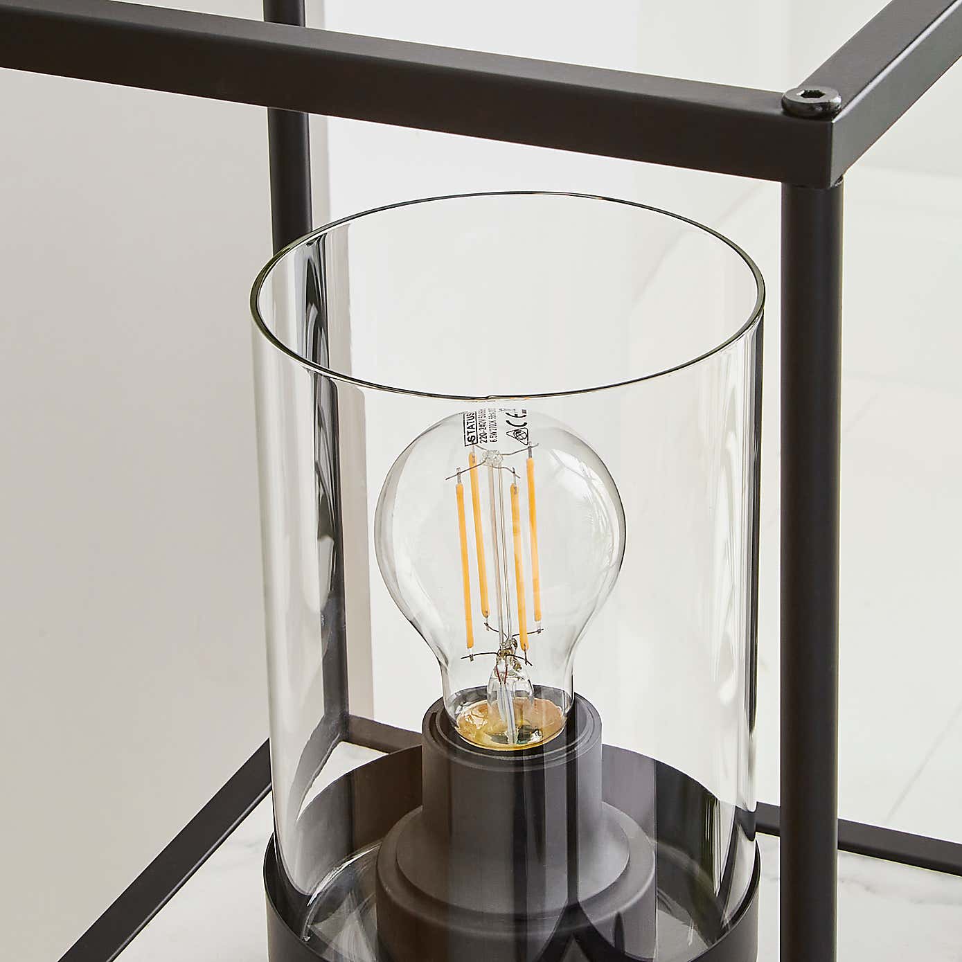 Aiko Midi Shelved Floor Lamp Black and Faux Marble