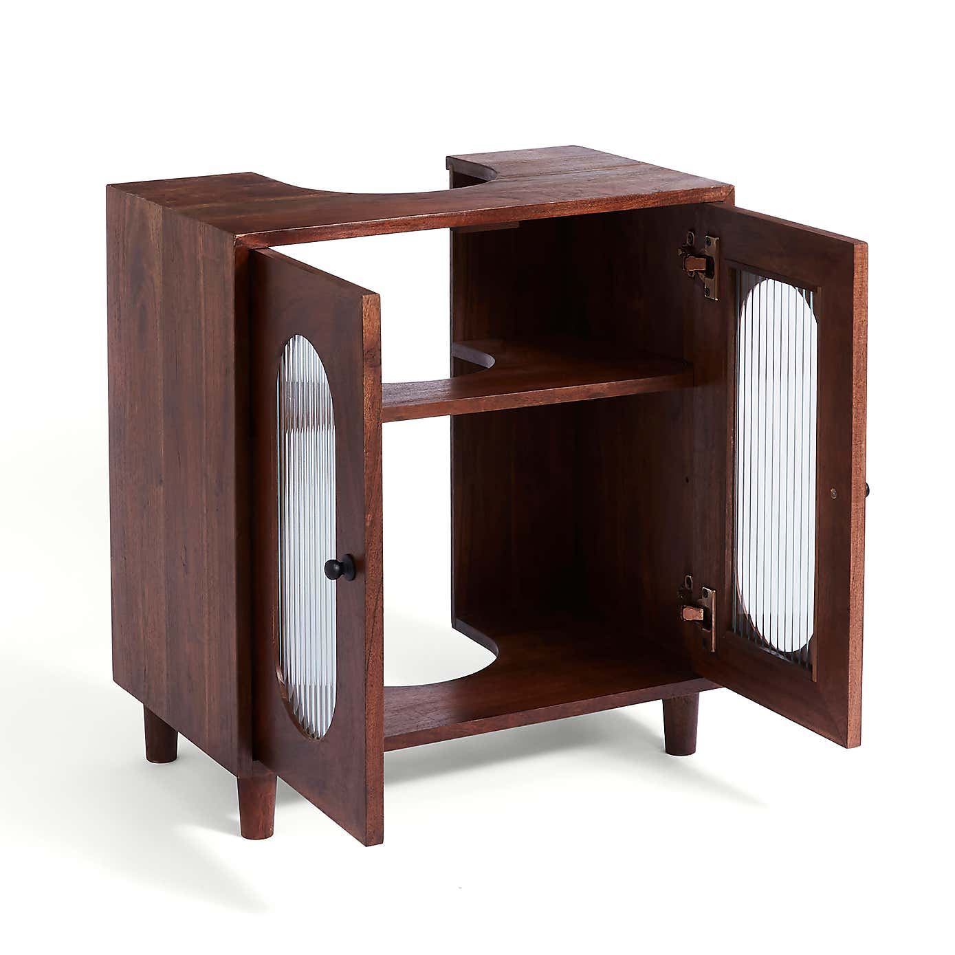 Elias Under Sink Unit, Acacia Wood and Reeded Glass