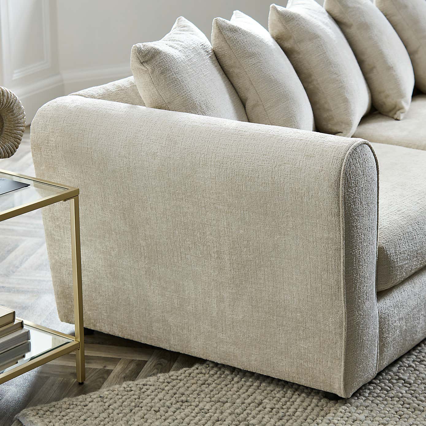 Blake Curved Arm Scatter Back Soft Texture Chenille Corner Chaise