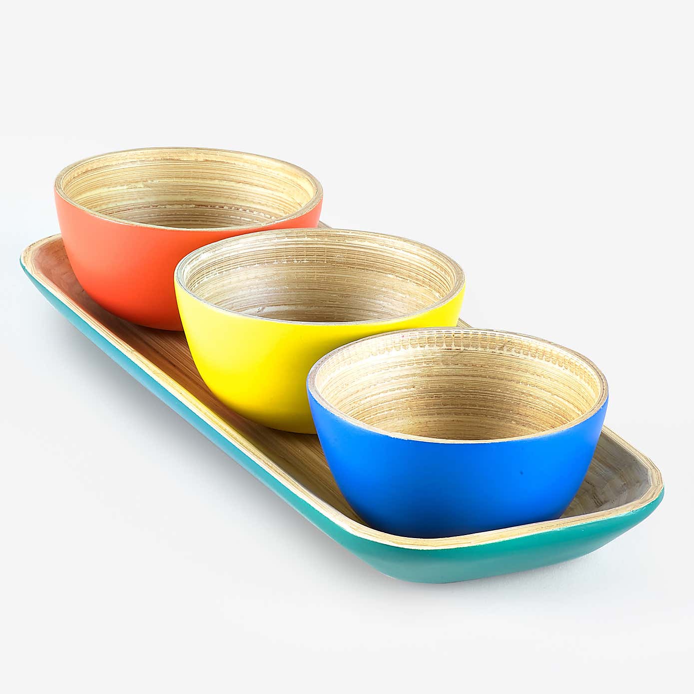 Sur La Table Colour Me Happy Bamboo Tray and Set of 4 Dipping Bowls