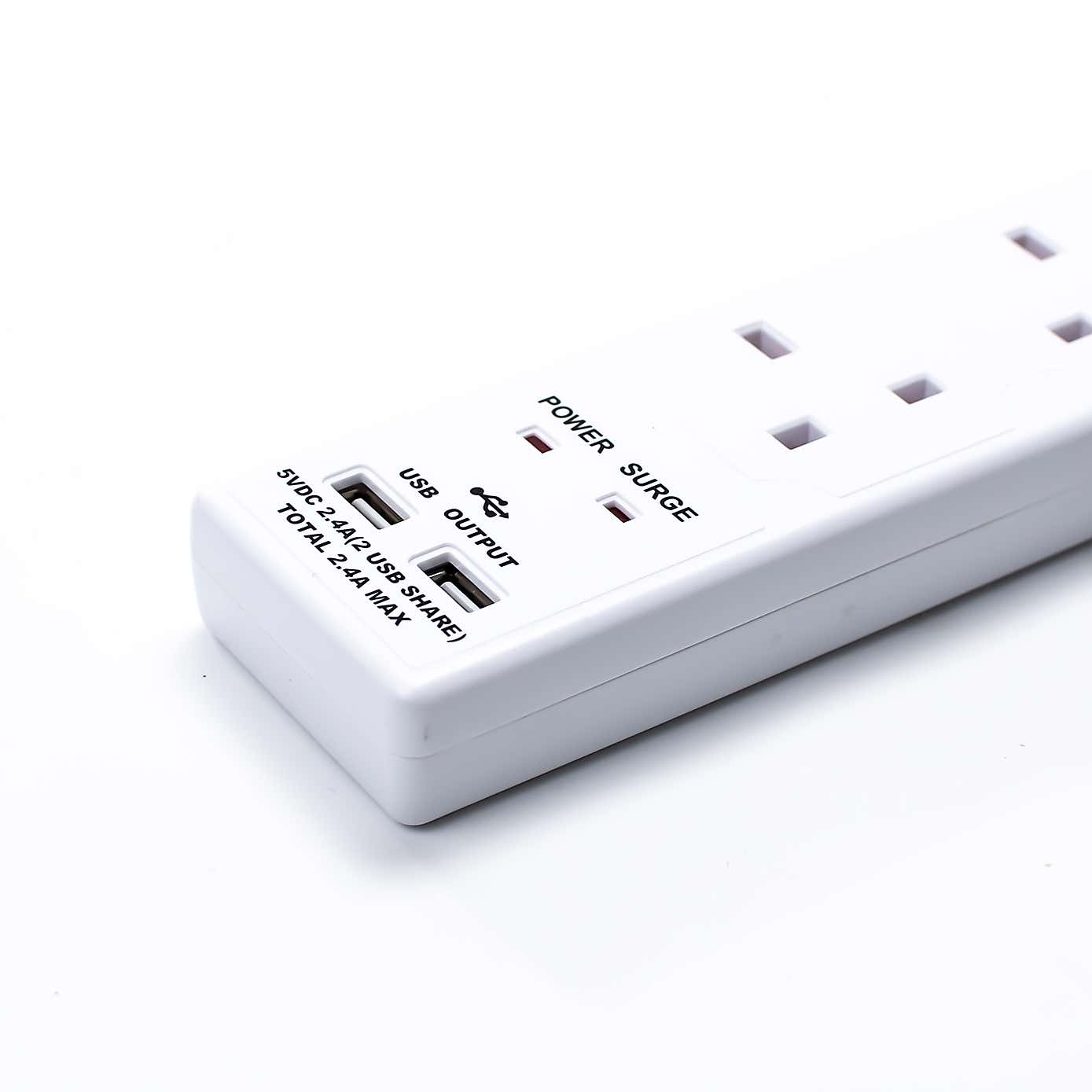 Status 4 Way 2M Extension Leads with 2USB Ports