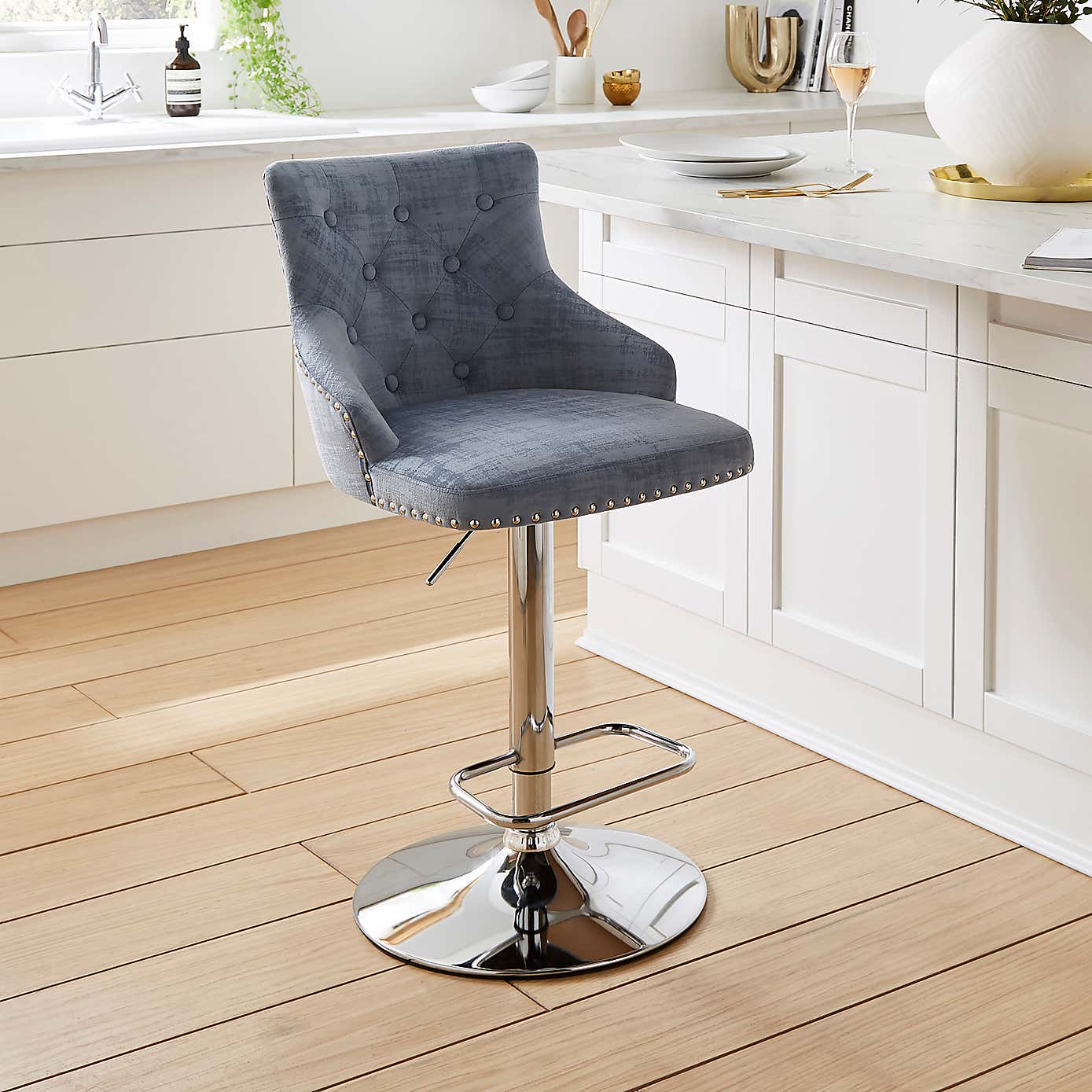 Selena Distressed Velvet Bar Stool
