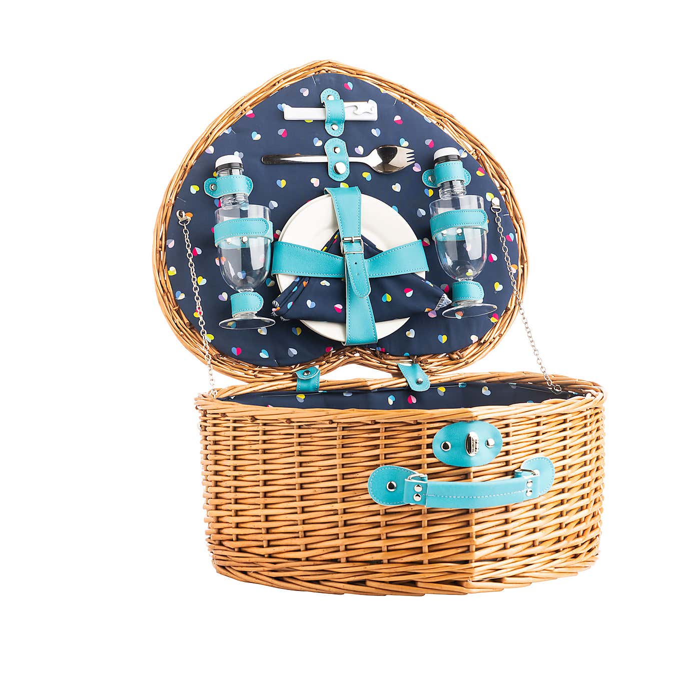 Mini Confetti Heart Shape Picnic Basket with Picnicware