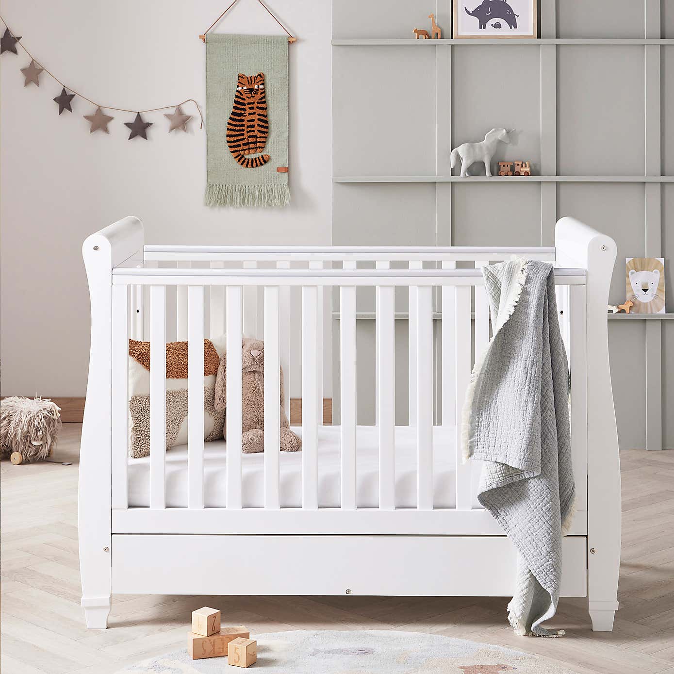 Babymore Eva Sleigh Cot Bed with Drawer