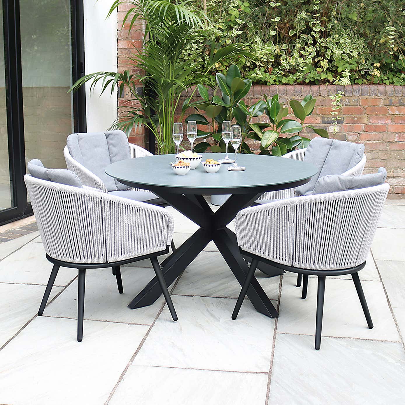 A.Mir Aspen Ceramic Top Outdoor Dining Table with 4 Chairs