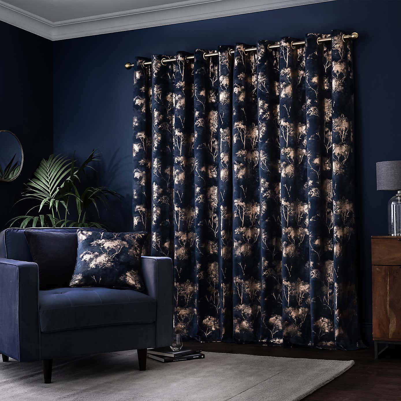 Velour Trees Eyelet Curtains