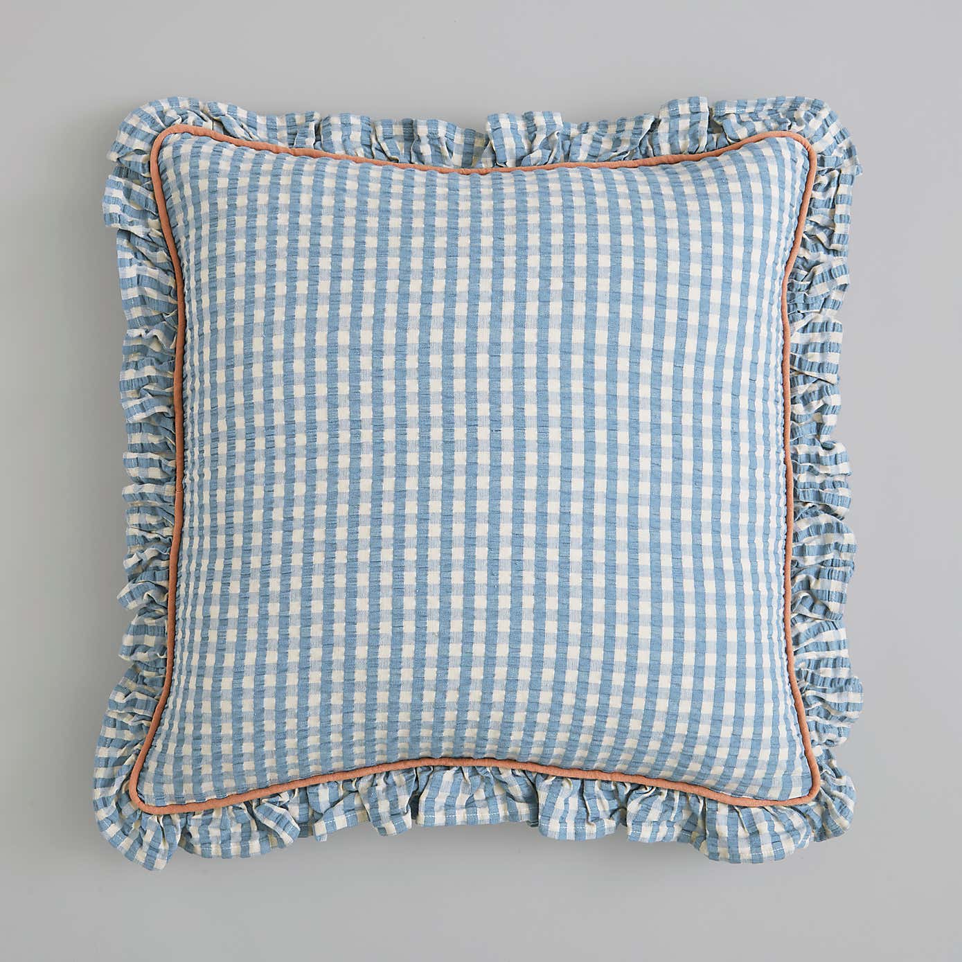 Seersucker Gingham Frill Cotton Square Cushion
