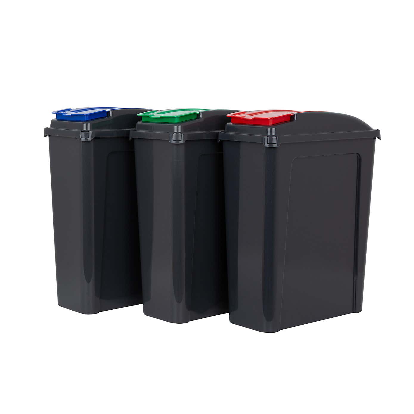 Wham 25L Set of 3 Recycling Bins with Red, Blue, & Green Lids