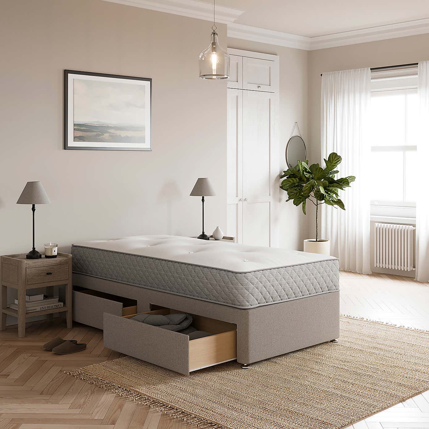 Fogarty Open Coil Memory Foam Mattress Divan Set, Faux Linen