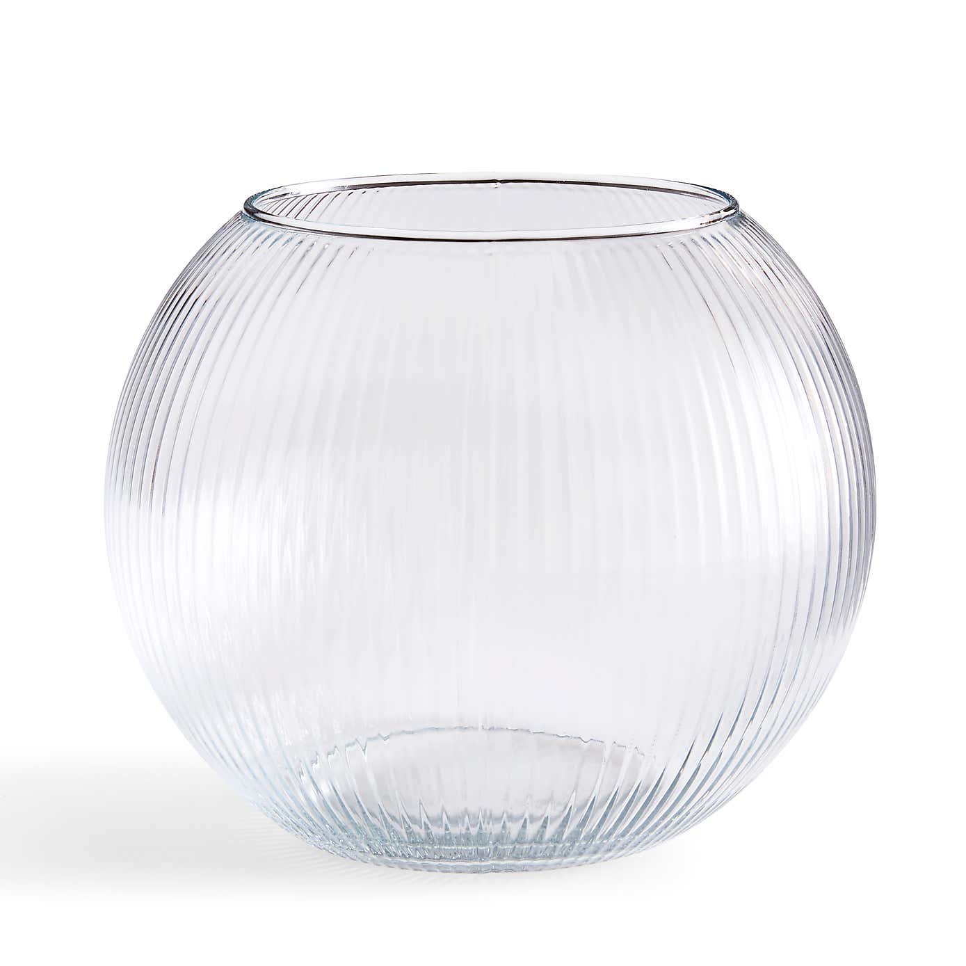 Clear Small Ribbed Glass Fishbowl Vase