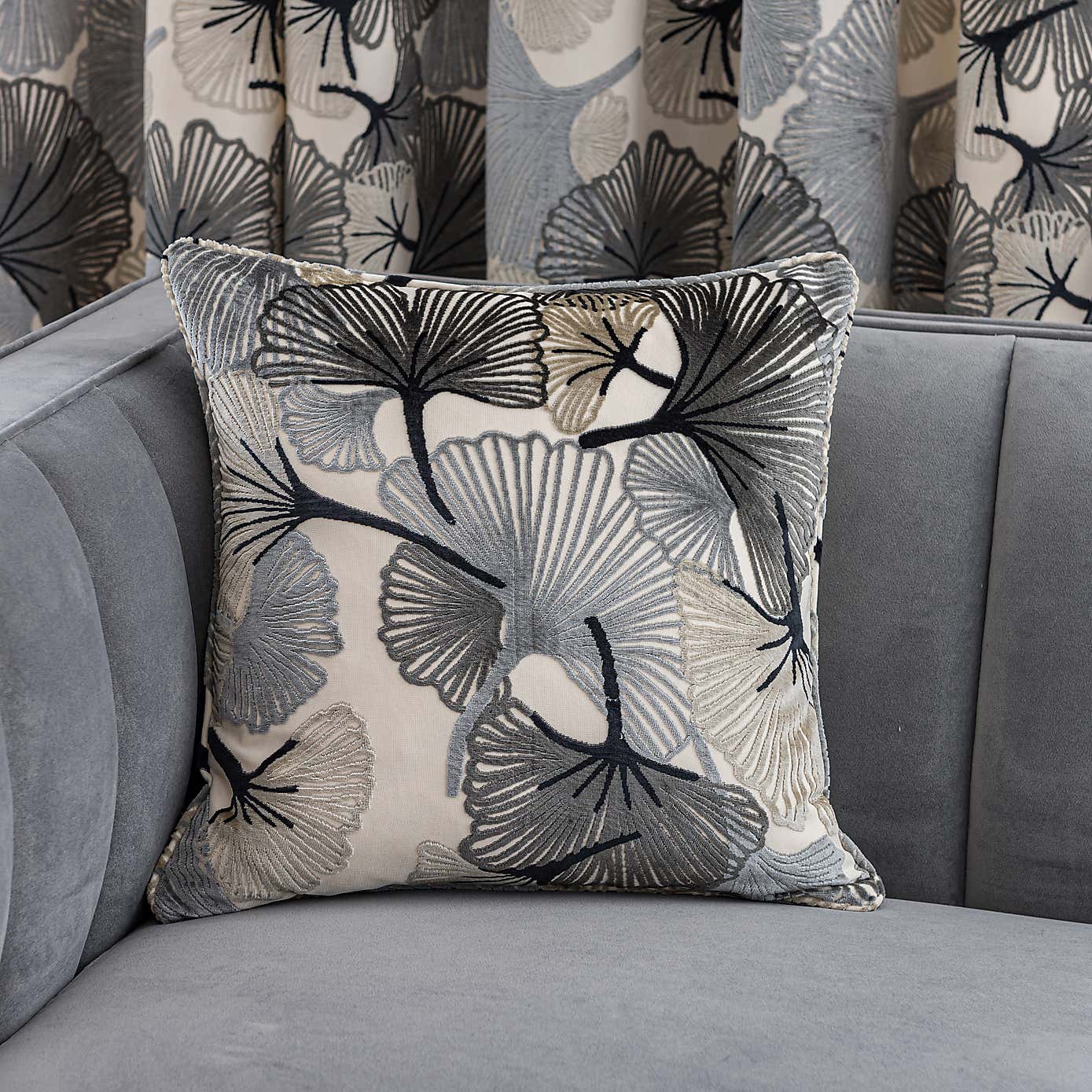 Gingko Cut Velvet Eyelet Curtains