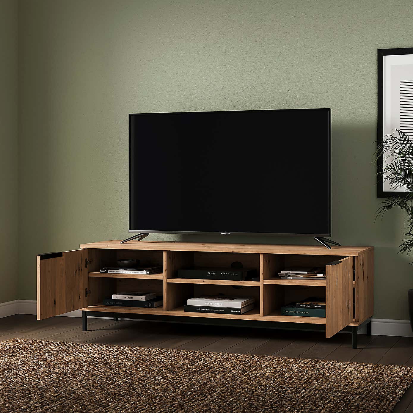 Reynolds Wide TV Unit for TVs up to 60", Rustic Oak Effect   