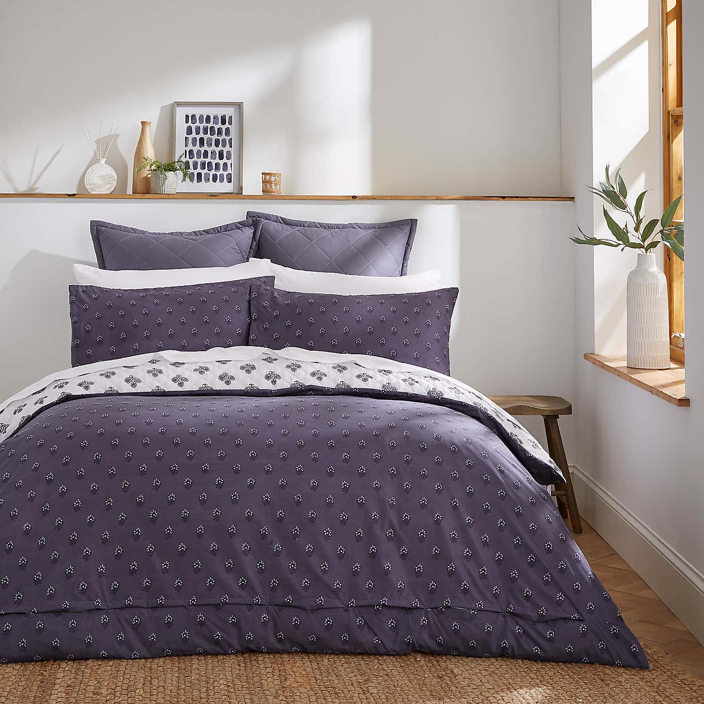 Ashwin Floral Blockprint Duvet Cover and Pillowcase Set