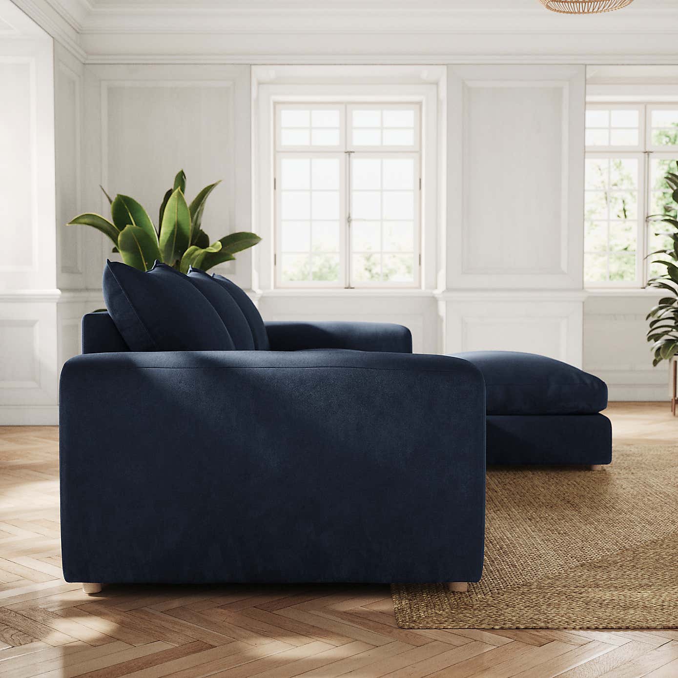 Full Circle Austin Cosy Velvet Right Hand Facing Corner Chaise, Navy