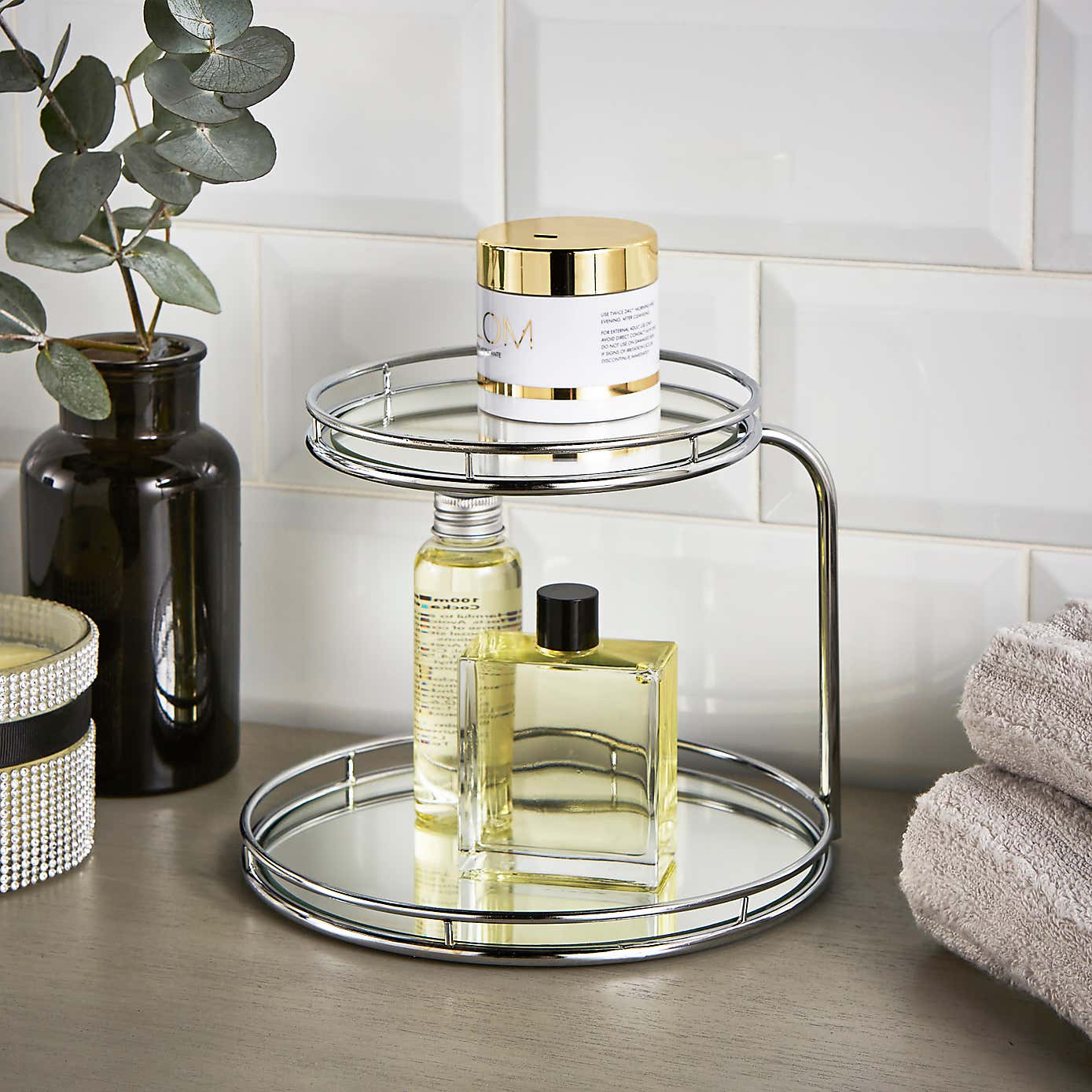 2 Tier Modern Luxe Mirrored Storage Tray