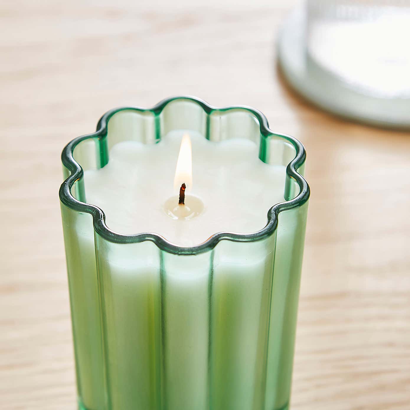 Bergamot & Cedar Scalloped Green Glass Candle