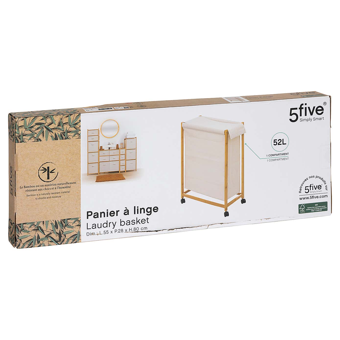 White 52L Laundry Basket on Rollers