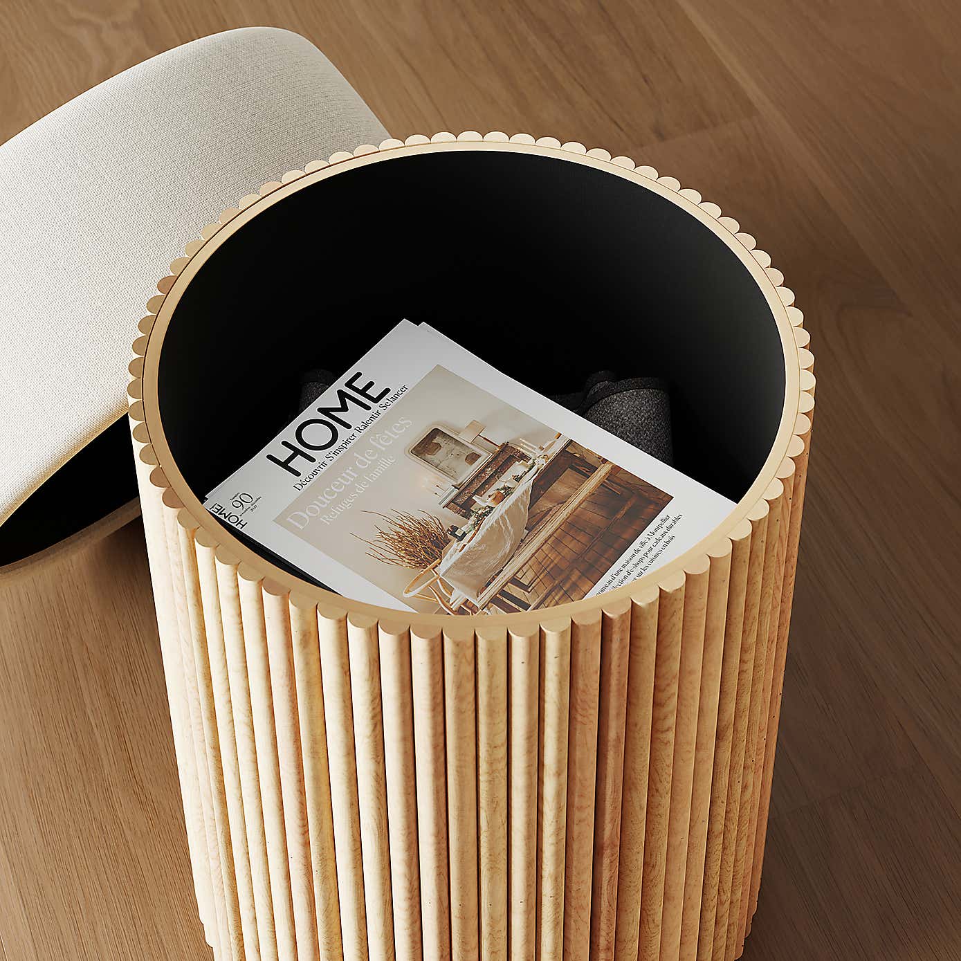 Fluted Wooden Storage Footstool