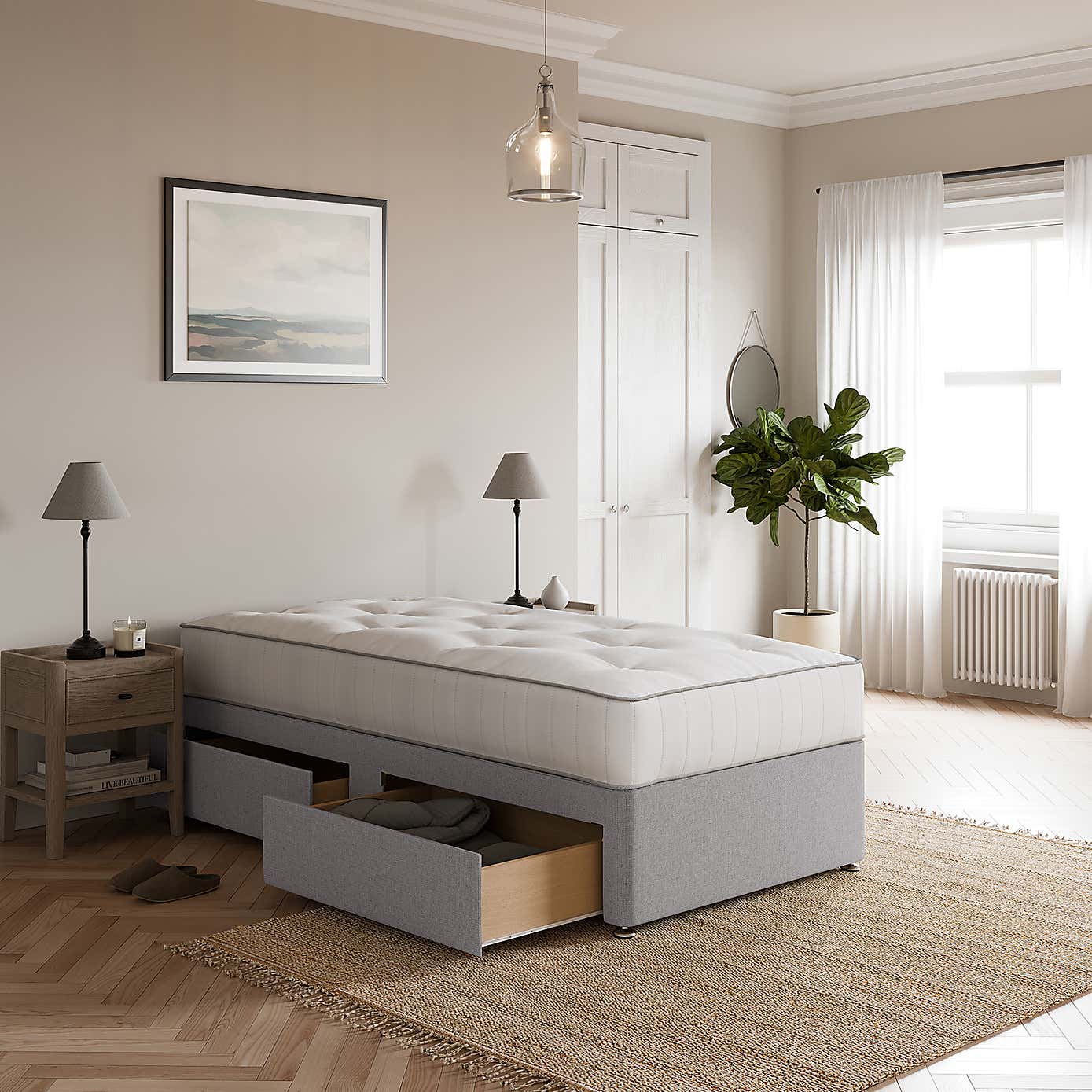 Fogarty 1500 Pocket Wool Mattress Divan Set, Faux Linen