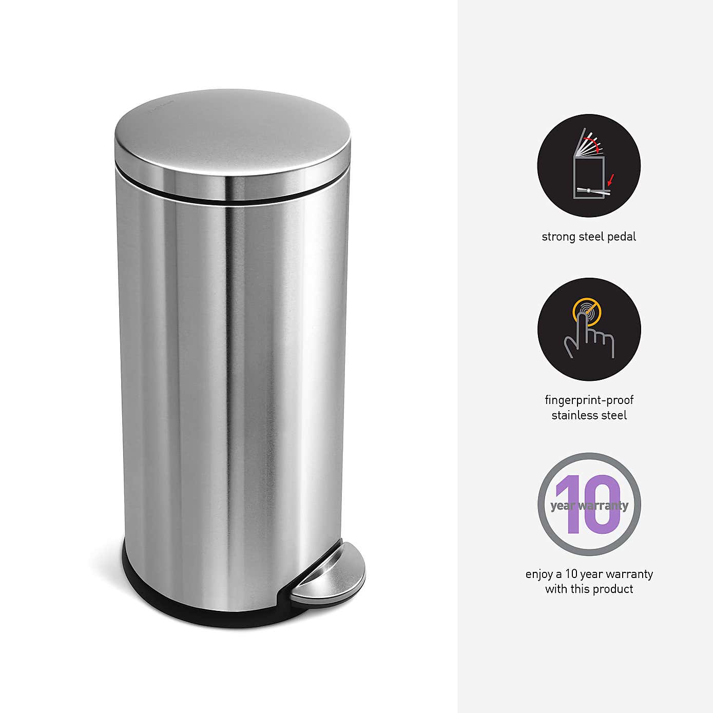 Simple Human 30 Litre Round Stainless Steel Pedal Bin